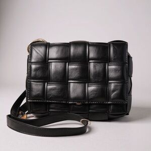 Elegant Black Woven Leather Crossbody Bag